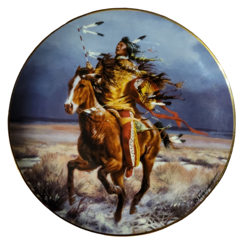 1995 FRANKLIN MINT NORTH AMERICAN INDIAN PLATE TRIUMPHANT WARRIOR BY TOM BEECHAM